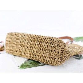 YXQSED Women's Woven Bag Round Summer Beach Bag Straw Shoulder Bags Handmade Shoulder Bags Large, 08-beige