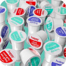 happy coffee light roast coffee pods, 60 count, notes of toasted biscotti and levity, compatible with most K-cup brewers, rainforest alliance certified