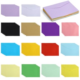 Wenrescry 50 Multicoloured Envelopes Kraft Paper Cards – Recycled Double Cards Colourful Envelopes without Window Invitation Cards in 10 Colours, 17.5 x 12.5 cm