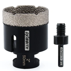DKIBBITH Dry Diamond Core Drill Bits, 2 Inch Tile 50mm Vacuum Brazed Angle Grinder Hole Saw for Porcelain Ceramic Granite Brick Concrete with 5/8-11 Thread to 3/8'' Hex Shank Adapter, Black