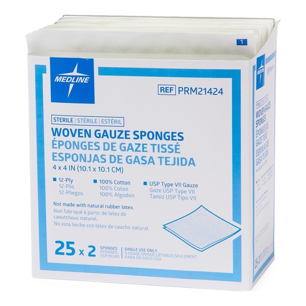Woven Sterile 12-Ply Gauze Sponges, USP Type VII, 4" x