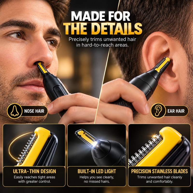 Ultra-Thin Electric Nose & Ear Hair Trimmer for Grooming –