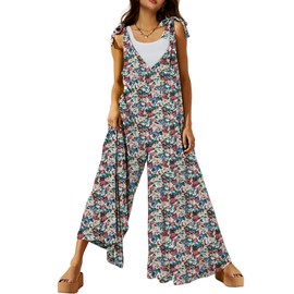DEEP SELF Women's Summer Boho Floral Jumpsuits Casual Dressy Maternity Romper Wide Leg Baggy Print Outfits Overalls with Pockets (Small, 552A-4)