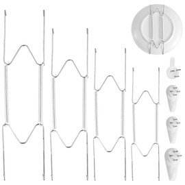 NQEUEPN 4 Pack Plate Hangers for The Wall, 6/8/10/12 Inch Plate Wall Holder Stainless Steel W-Shaped Plate Hooks Vertical Dish Display Wall Mount for Decorative Plates Antique Arts (Silver)