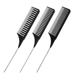 3pcs Highlighting Comb,Professional Teasing Combweaving Combs for Highlighting With Long Stainless Steel Rat Tail for Home and Salon(black)