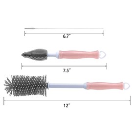 Silicone Cleaning Brush, 12" Long Handle Water Bottle Cleaner | Soft Silicone Bristles | For Water Bottles, Baby Bottles, Sports Bottles, Vases and Gl