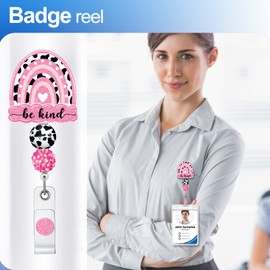 Plifal Badge Reel Holder Retractable with ID Clip for Nurse Nursing Name Tag Card Cute Funny Be Kind Rainbow Accessories with Alligator Clip Medical Assistant Office Student Work Hospital Rose
