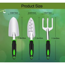 Garden Tool Set, 3 Piece Gardening Tools Includes Garden Trowel, Transplant Trowel and Hand Rake with Non-Slip Ergonomic Handle, Heavy Duty Gardening Kit for Gardening Planting, Gardening Gifts