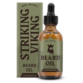 Striking Viking Aceite Para Barba - Aroma A Madera De Cedro Grande 2 Oz - Fórmula Natural Con Aceites De Argán De Árbol De Té Y Jojoba Para Barba - Suaviza Y Fortalece La Barba - Aceite Perfumado Para