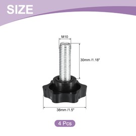 sourcing map 4Pcs M10 x 30mm Star Knobs, Plastic Hex Shaped Clamping Knob Screw Hand Tightening Replacement Knob for Umbrella Base Replacement knob