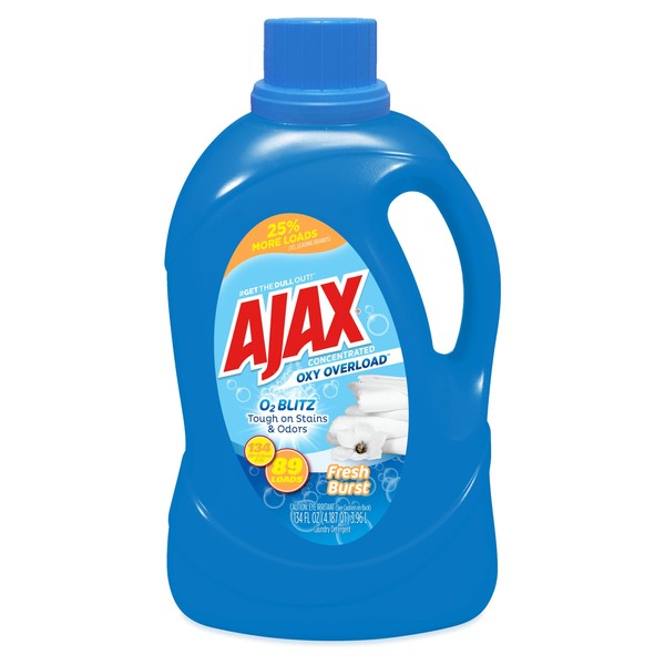 Oxy Overload Liquid Laundry Detergent by Ajax | Odor & Stain Eliminator | Works in All Standard and HE Washing Machines | Concentrated Laundry Soap | Hot & Cold Water | Fresh Burst Scent |134 Ounces