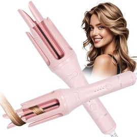 ZZR SEVEN Automatic Rotating Curling Iron, Beach Waver Curling Wand, with 4 Temp., Ceramic Coating, Anti-Scald, Anti-Tangle Hair Curler for Different Hair Types, Dual Voltage 110-240V for Travel, Pink