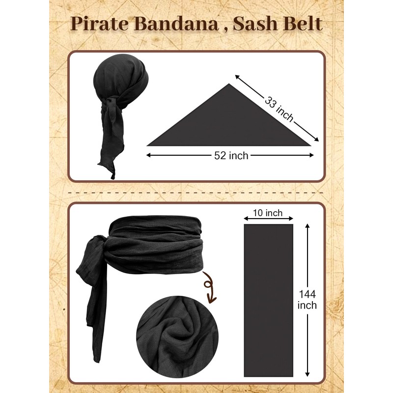 Verceco Men Pirate Costume Accessories Set for Women Bandana Headband