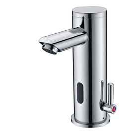 Automatic Touchless Bathroom Sink Faucet Sensor Motion Activated Commercial Hands Free Single Tap Temperature Control Adjustable Handle Auto Basin Brass Faucets for Home Vanity Chrome Polished Finish