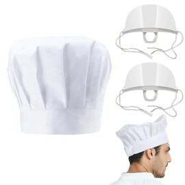 : GaoBangM Chef's Special Set: Adjustable Polyester Flat Top Chef Hat + Anti-Fog Transparent Saliva Guard 2-Pcs- Unisex, Essential for Kitchen and Dining Safety and Hygiene White