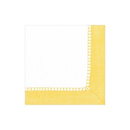 Caspari Linen Border Paper Party Cocktail Napkins in Yellow - 20 Per Package