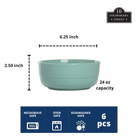 Double Line 6.25"/24 oz Cereal Bowl, Set of 6, Seafoam