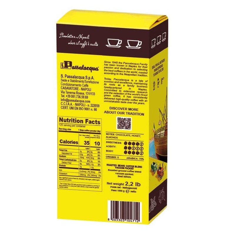 Passalacqua Cremador Whole Bean Coffee – 70% Arabica Medium/Dark Roast