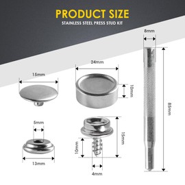 32Pcs 15mm Press Stud Kit, Stainless Steel Press Studs Snap Fasteners, Snap Button Fastener Kit for Boat Cover Wood Leather Crafts