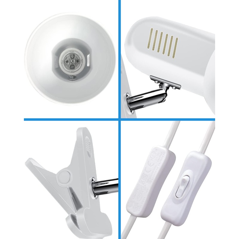 Milpoel Reading Lamp with Clamp, Adjustable Desk Lamp, E27 Socket,