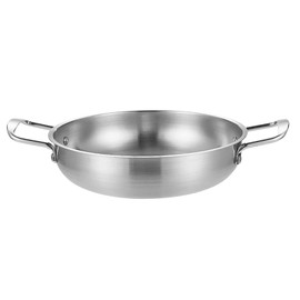 Stainless Steel Dual Loop Handle Skillet 1350ML Thick Flat Bottom Pan Cooking Seafood Fried Rice Family Dinners (Silver)