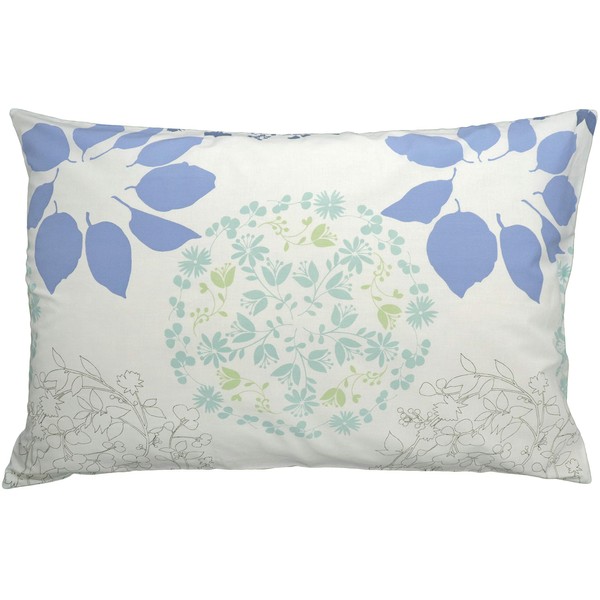 CAMEL PALMS Japan 100% Cotton Pillow Cover Pillowcase Zipper Closure 35x50cm Circle Leaf Pattern Blue