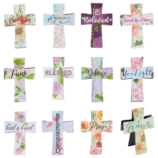 24 Pack of Christian Magnetic Bookmarks, Floral Cross Bookmarks, Religious Magnet Book Page Markers for Daily Motivation, Inspiration, Encouragement (12 Designs)