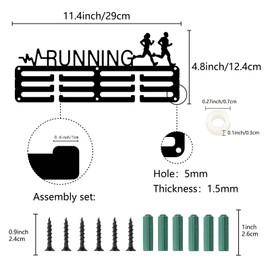 CREATCABIN Running Medal Holder, Medal Hanger, Medal Stand, Display, Marathon, Metal Hanging, Awards, Small Holder, Awards for Racing, Running, Black, 29 x 12.4 cm Heartbeat