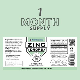 Liquid Zinc Supplement - 45mg Zinc Sulfate - Organic, Non-GMO, Vegan - 2oz - 30 Servings - Glass Bottle - Mfd in USA - Supports Skin Health, Acne, Immune System, Wellness - for Adults and Kids