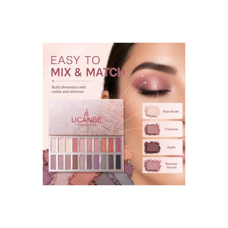 Ucanbe Cosmos Nude Eyeshadow Palette, Pro Matte Shimmer Glitter 20