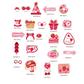 SKIRUP Strawberry Photo Booth Props, 24 Pieces with Sticks, Berry Sweet Theme Selfie Props, Summer Fruit Birthday Party Supplies, Photography Backdrop Decorations