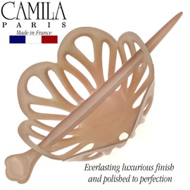 Camila Paris CP3143 - Soporte para moños franceses, color beige, horquilla, pinzas redondas para el pelo para mujeres, accesorios para el pelo, antideslizantes y duraderos, fabricados en Francia