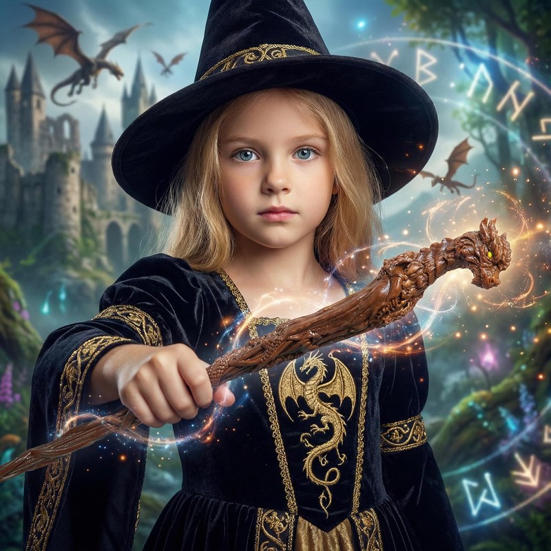Rileryan Magic Wizard Wand Dragon Head Shape Magic Wand for