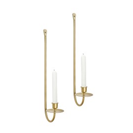 Remenna Metal Wall Candle Sconce Holder Set of 2 Wall Mount Candle Holder Pillar Holder Modern Wall Candle Sconces Hanging for Living Room Farmhouse Fireplace Wedding 16.5"×5"×3" (Gold)