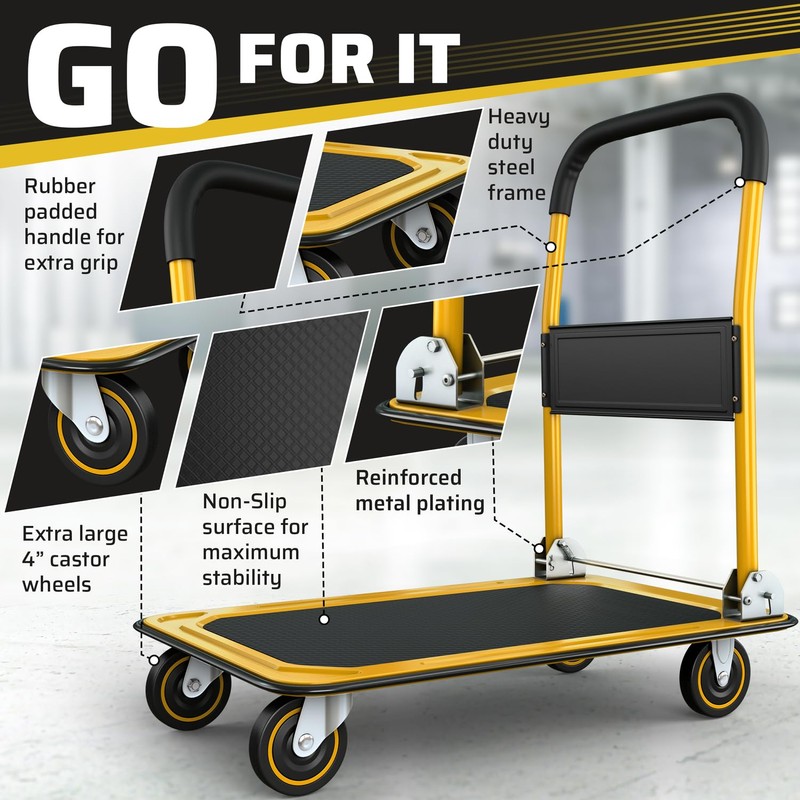 Heavy Duty Foldable Push Cart Dolly | 660 lbs. Capacity
