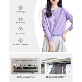 Chanyarn Women's Crew Neck 100% Merino Wool Cardigans 2024 Spring Plain Long Sleeve Seamless Cardigans, beige, M