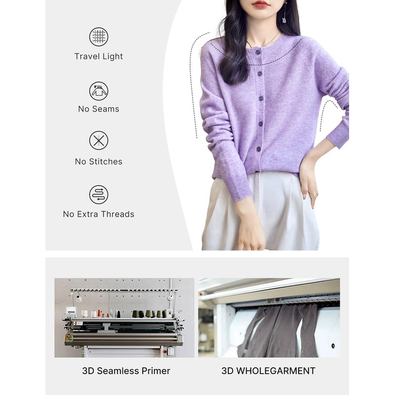 Chanyarn Women's Crew Neck 100% Merino Wool Cardigans 2024 Spring