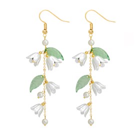NEWITIN Long Flower Earrings for Women Hypoallergenic Earring Leaf Floral Tassel Earring Statement Flower Dangle White Floral Earrings for Women