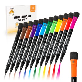 JAWA Whiteboard Markers - Pack of 12 Whiteboard Pens Wipe Clean - Magnetic Board Pens with Sponge - Premium White Board Marker Pens - Practical Whiteboard Markers in Various Colours