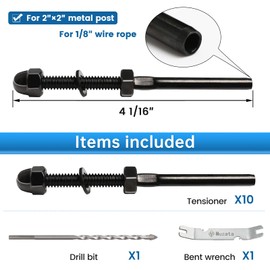 Muzata 10Pack Black Cable Railing Kit Hand Swage Threaded Stud Tensioner for 1/8" Cable for 2x2 Metal Post Deck Stair Cable Railing Hardware Terminal T316 Stainless Steel Marine Grade CR23