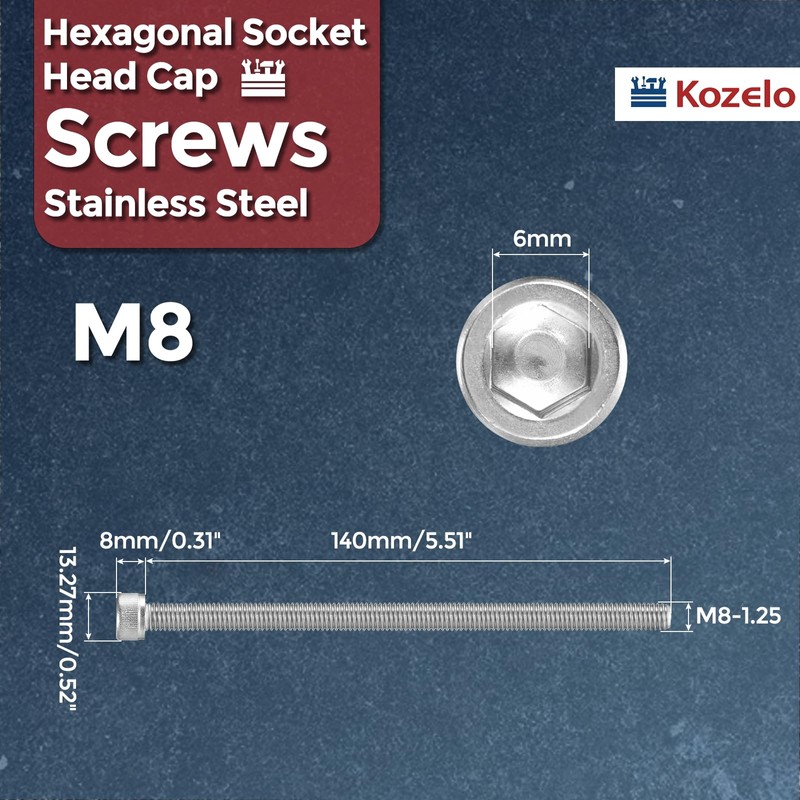 Kozelo 2 Pcs M8 Hex Socket Socket Cap Screw 304