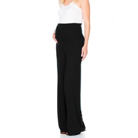 My Bump Women's Maternity Casual Bohemian Damask Palazzo Pants with Tummy Control (Small, Black SD)