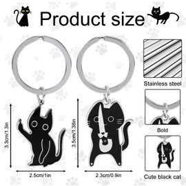 Gosknor Pack of 2 Black Cat Keyrings, Cute Key Ring with 2 Styles, Unique Funny Friendship Gift for Girls, Lovers, Women, Decorations for Keys, Bags, black, M