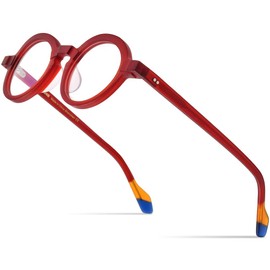 HEPIDEM Matte Multicolor Acetate Glasses Frame Women Vintage Polygon Eyeglasses Men (9233 Matte Red Blue)