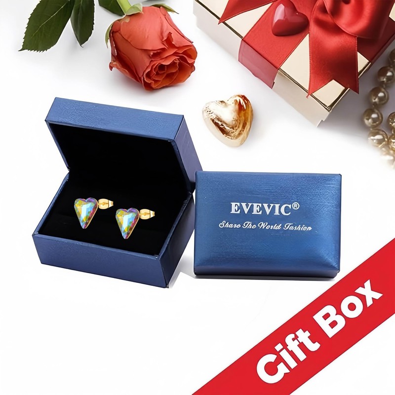 Fashion Austrian Crystal Heart Stud Earrings for Women 14K Gold