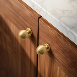 RZDEAL 1 Inch Gold Ball Cabinet Knobs Solid Brass Kitchen Cabinet Hardware Brushed Brass Dresser Drawer Pulls Knobs,4 Pack