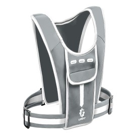 LUMEFIT Running Vest Phone Holder – Practical Jogger Phone Holder – Reflective Running Phone Holder with Water Bottle Pocket and Fixing Rope – Features Headphone Jack and Shoulder Pocket (Grey)