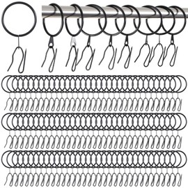 100 Pieces Metal Drapery Curtain Rings, Curtain Hanging Rings with 100 Pin Hooks, Eyelets, Internal Diameter 1.18in, Great for Window Door Shower Bathroom