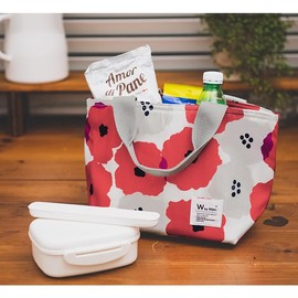 Wpc. Patterns W035-085-204 Peoni Insulated Lunch Bag, Red, Women's, Lunch Bag, Cold Pack Pocket, Aluminum Fabric, Cold Insulation, 16.9 fl oz (500 ml) Plastic Bottles, Adults, Students, Workers,