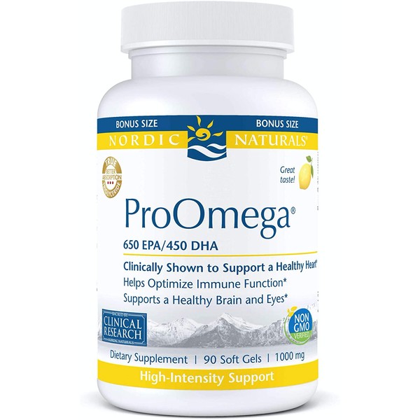 Nordic Naturals ProOmega, Lemon Flavor - 1280 mg Omega-3-90 Soft Gels - High-Potency Fish Oil with EPA & DHA - Promotes Brain, Eye, Heart, & Immune Health - Non-GMO - 45 Servings